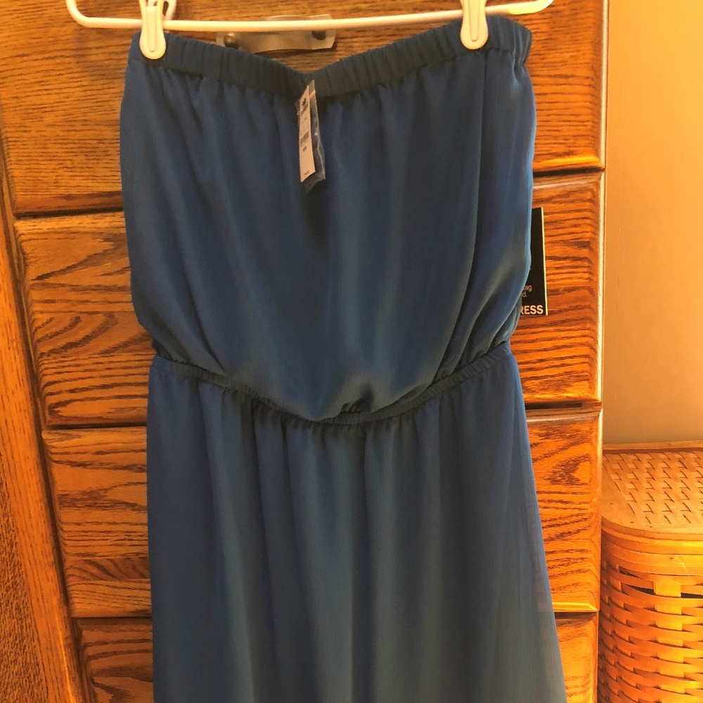 Bright royal blue strapless summer dress